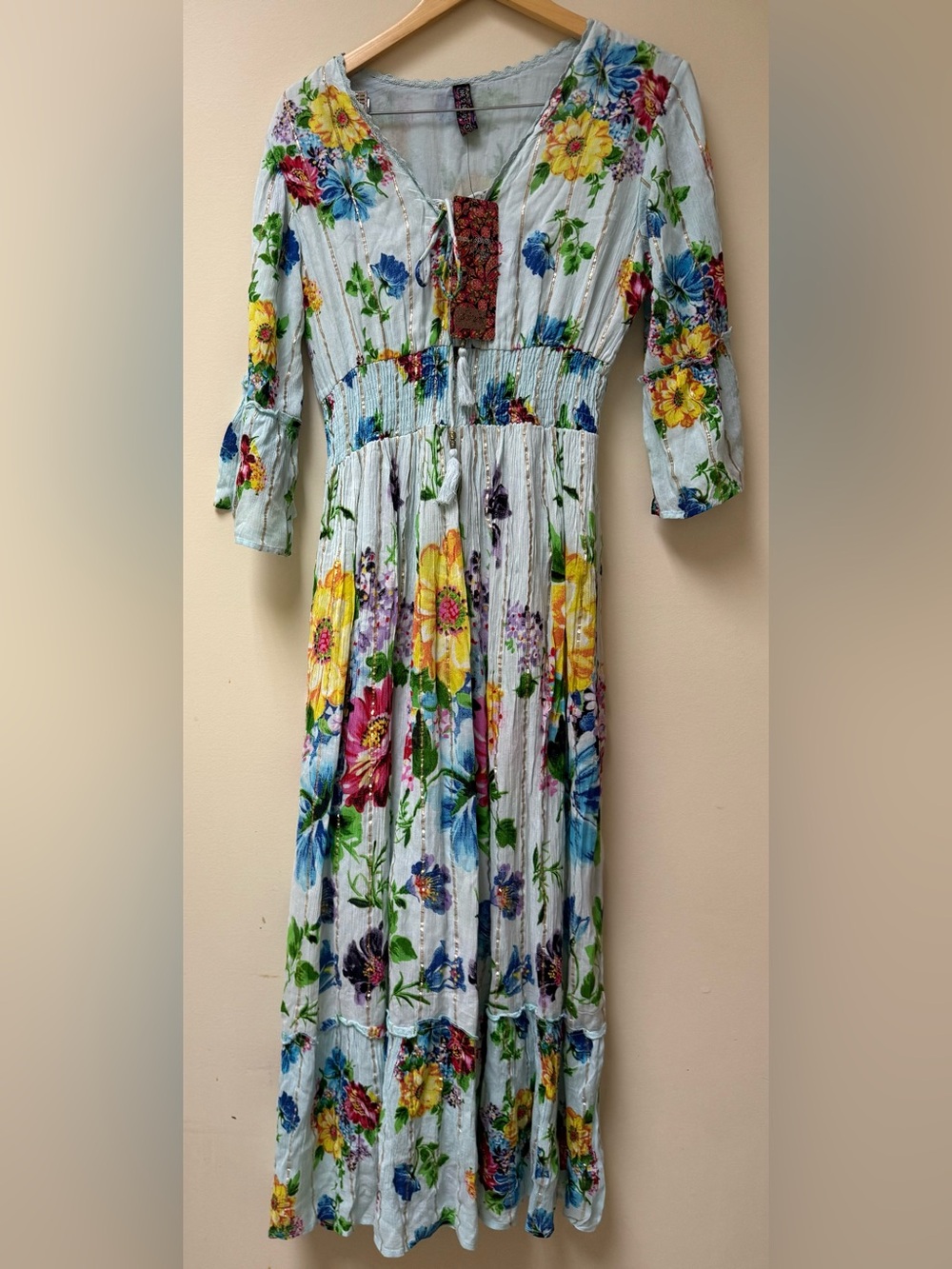 NWT Me 2 Magic Cream Floral Maxi Dress Smocked Boho Anthropologie 🍒